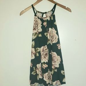 Green floral collar tank